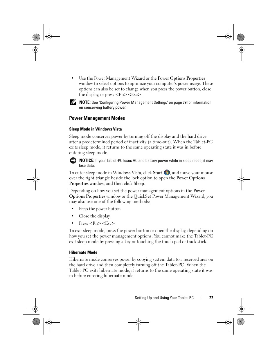 Power management modes, Time. see "power management | Dell Latitude XT (Late 2007) User Manual | Page 77 / 248