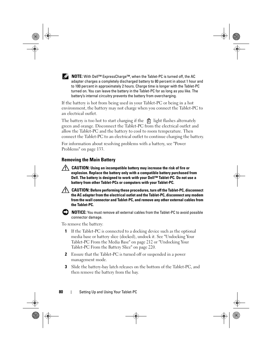 Removing the main battery | Dell Latitude XT (Late 2007) User Manual | Page 80 / 248