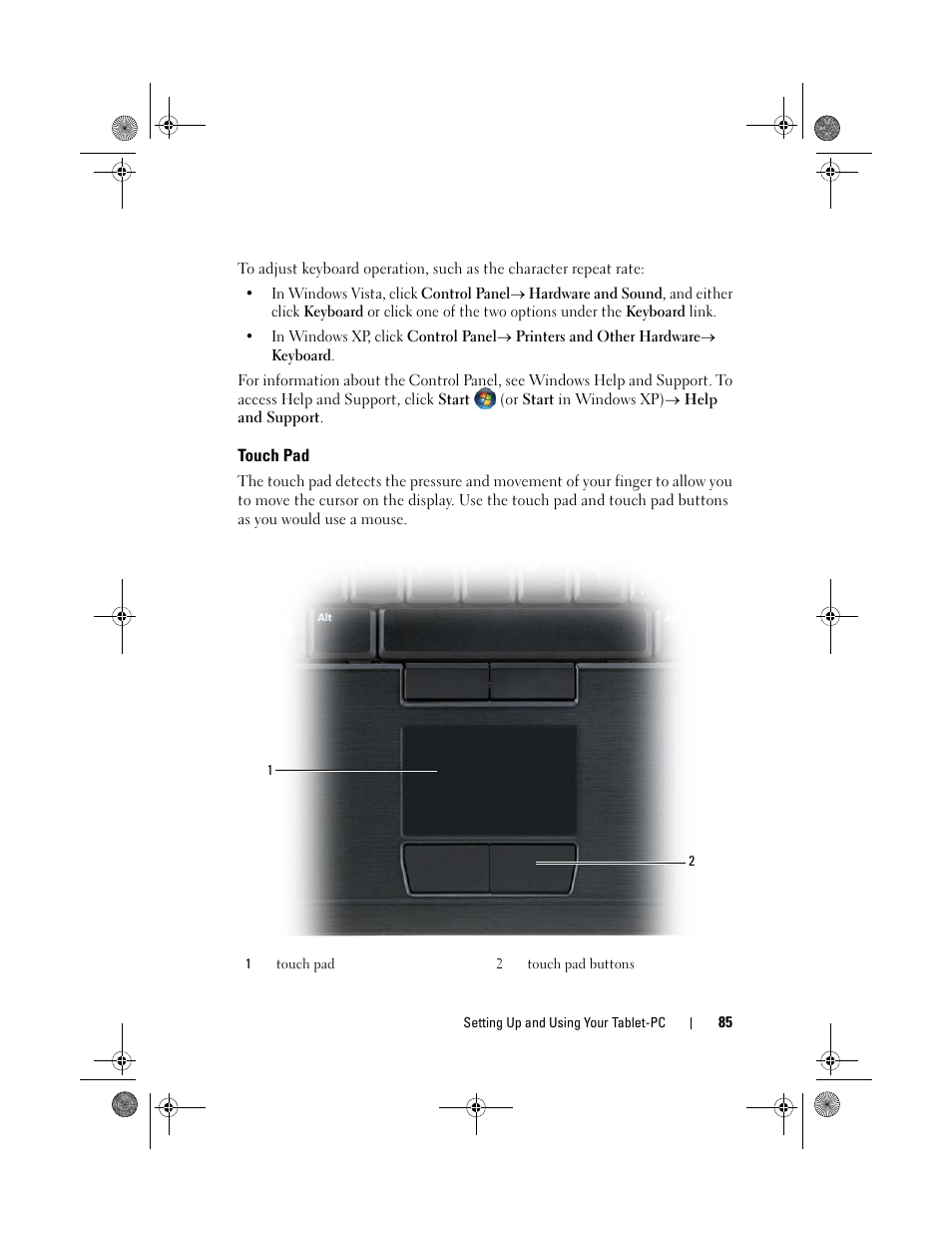 Touch pad | Dell Latitude XT (Late 2007) User Manual | Page 85 / 248