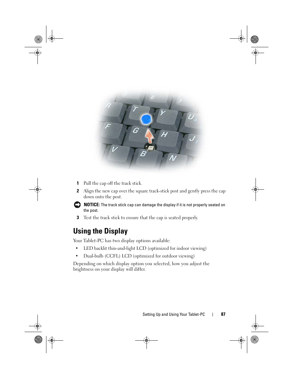 Using the display | Dell Latitude XT (Late 2007) User Manual | Page 87 / 248