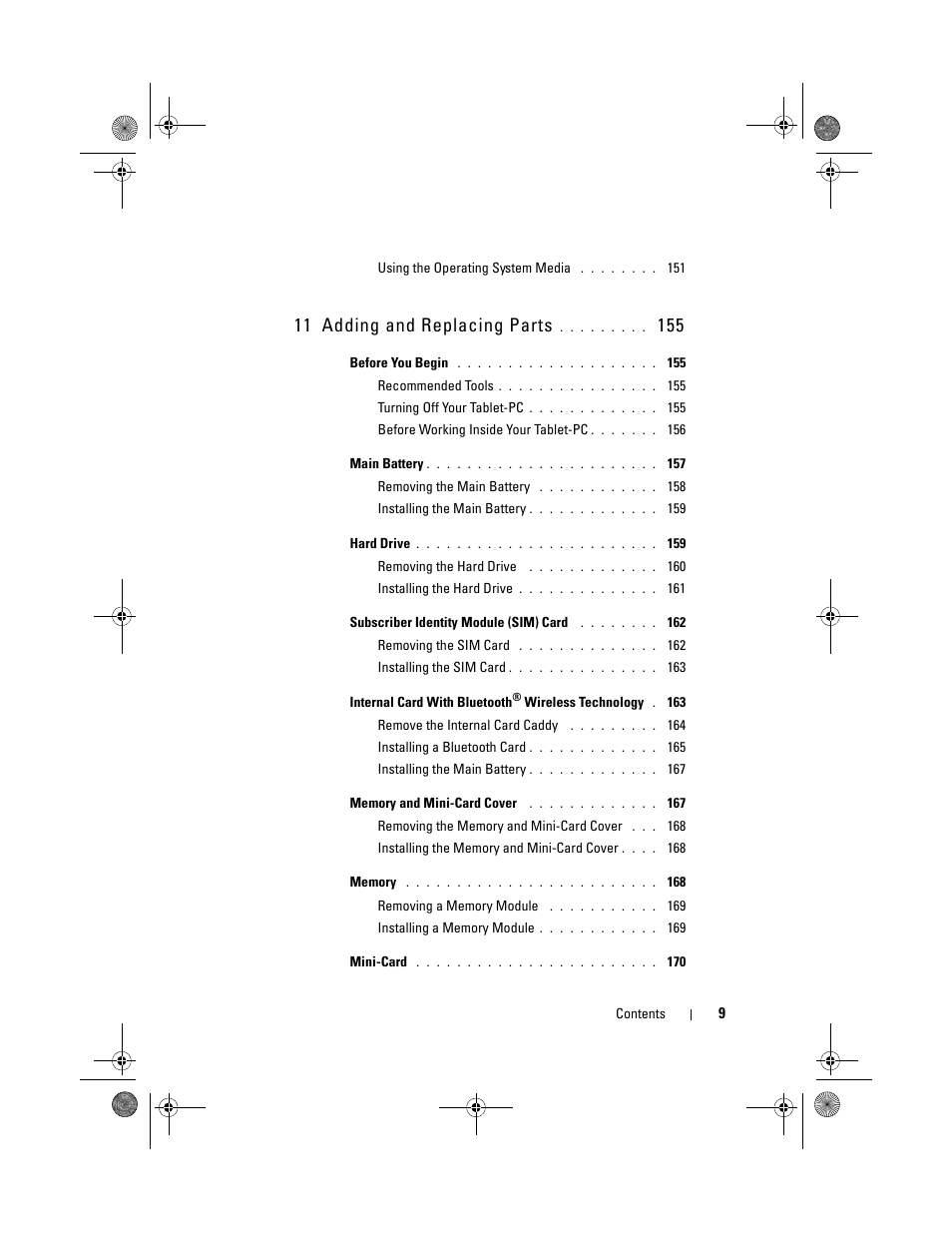 11 adding and replacing parts | Dell Latitude XT (Late 2007) User Manual | Page 9 / 248