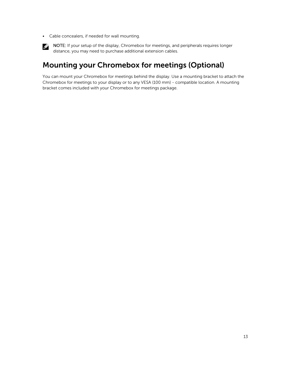 Mounting your chromebox for meetings (optional) | Dell ChromeBox For Meetings User Manual | Page 13 / 24