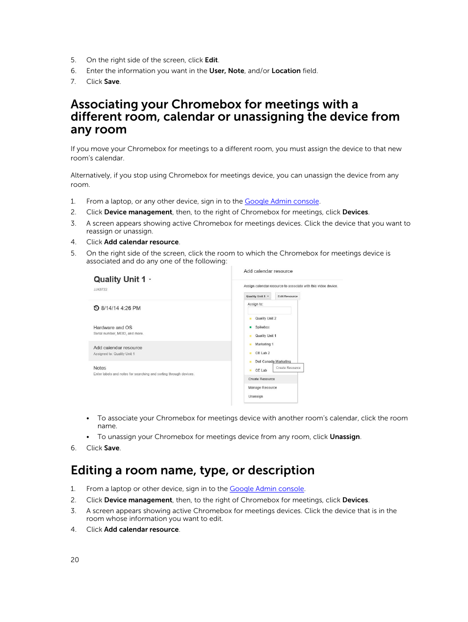 Editing a room name, type, or description | Dell ChromeBox For Meetings User Manual | Page 20 / 24