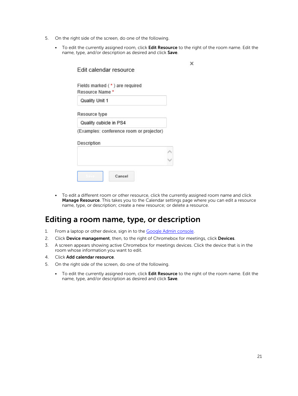 Editing a room name, type, or description | Dell ChromeBox For Meetings User Manual | Page 21 / 24