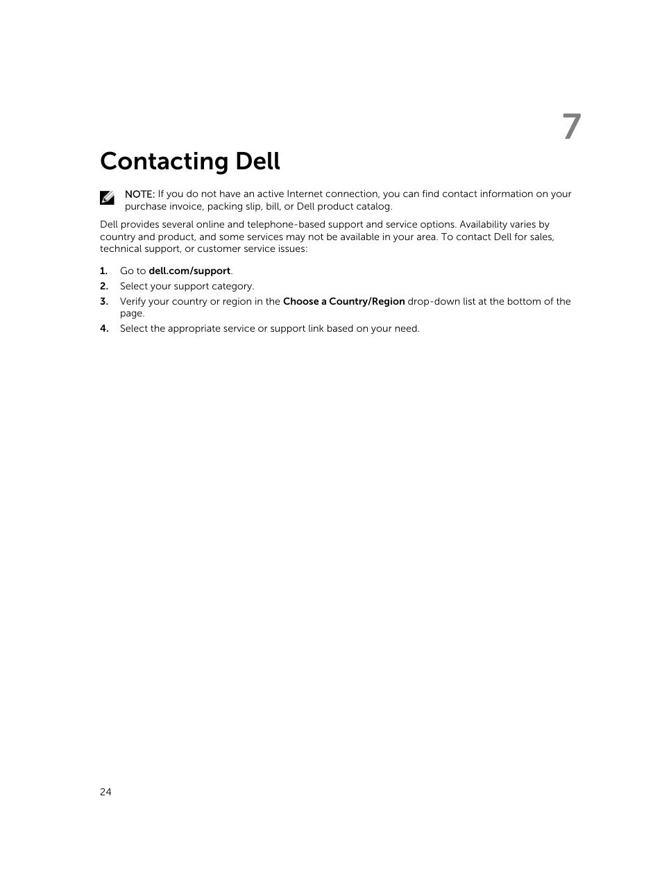 Contacting dell, 7 contacting dell | Dell ChromeBox For Meetings User Manual | Page 24 / 24