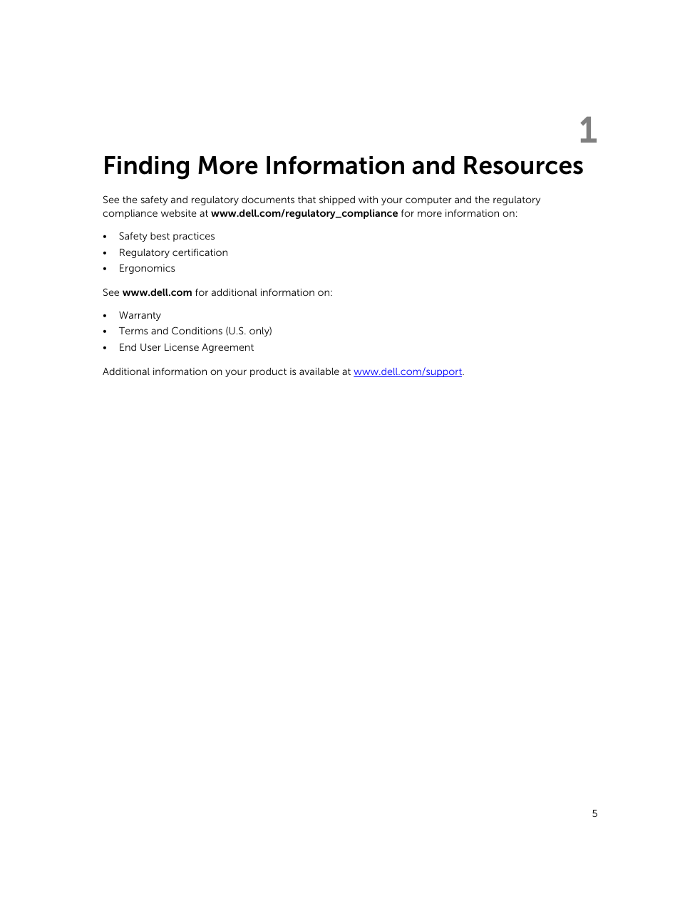 Finding more information and resources, 1 finding more information and resources | Dell ChromeBox For Meetings User Manual | Page 5 / 24