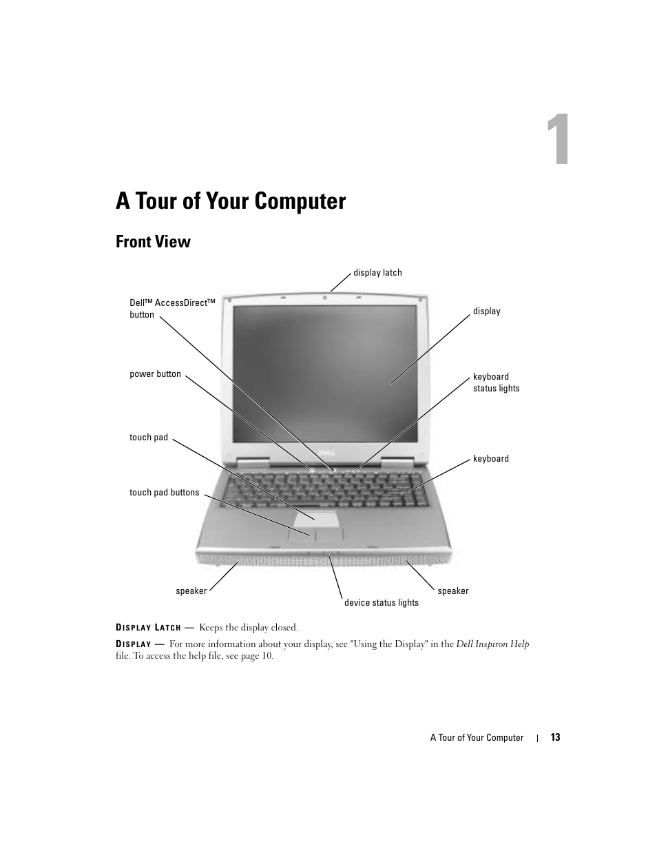 A tour of your computer, Front view | Dell Inspiron 5160 User Manual | Page 13 / 128