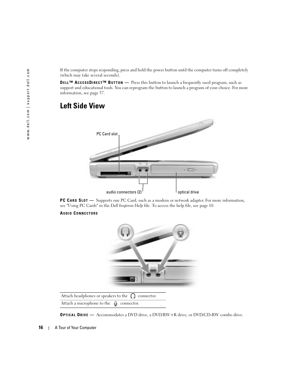 Left side view | Dell Inspiron 5160 User Manual | Page 16 / 128