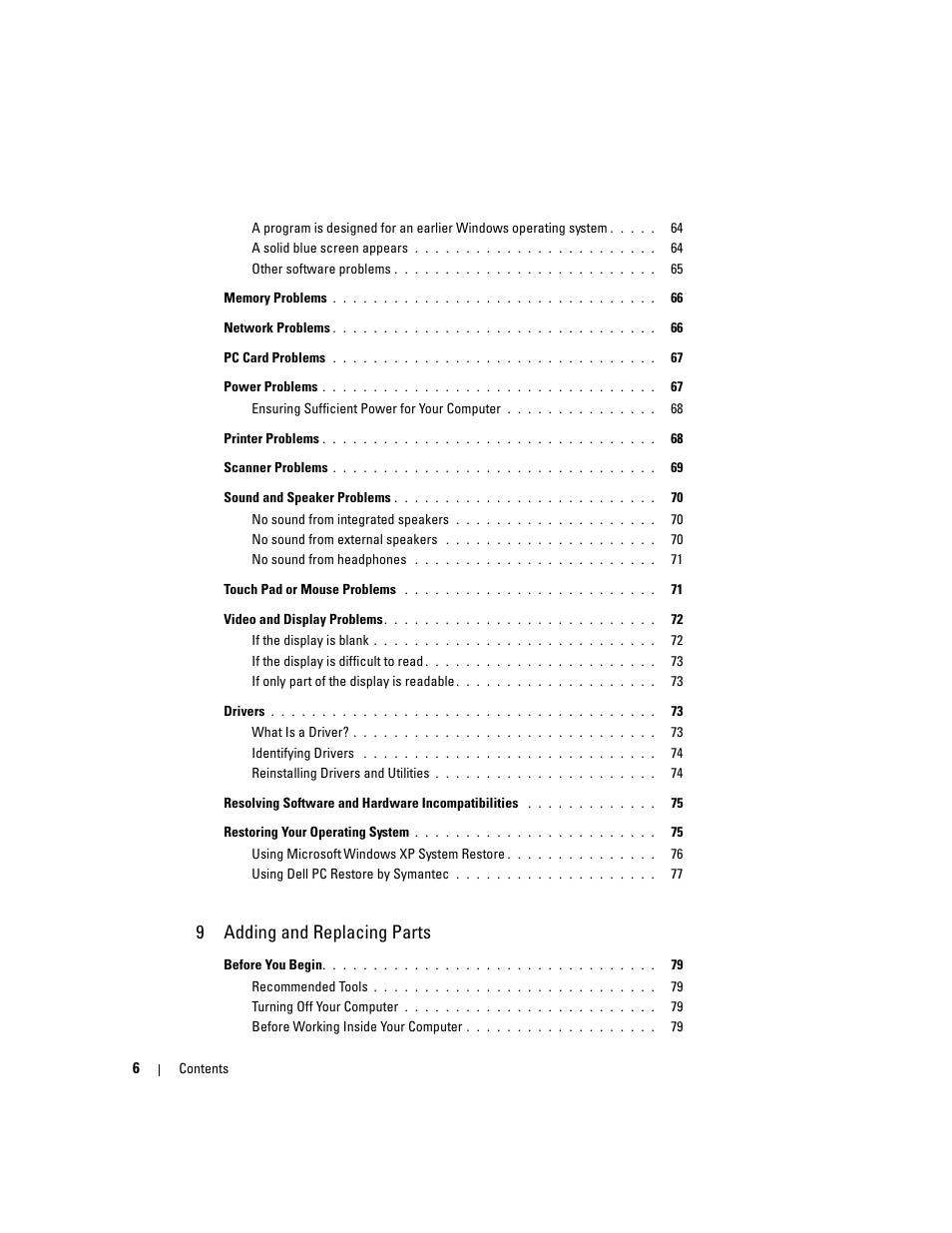 9adding and replacing parts | Dell Inspiron 5160 User Manual | Page 6 / 128