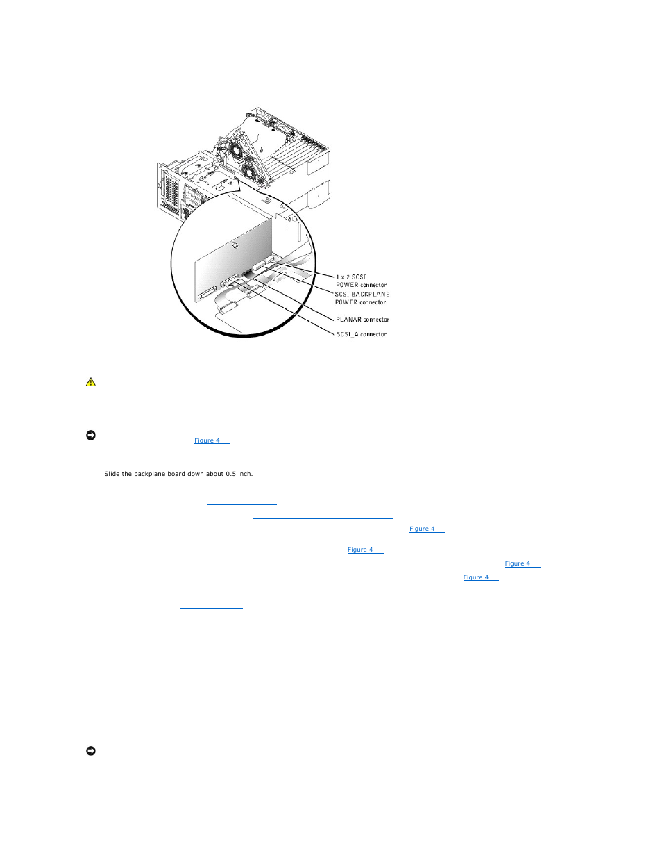 Memory modules, Figure 4, Lift the backplane board out of the system (see | Replacing the scsi backplane board | Dell PowerEdge 2600 User Manual | Page 48 / 61