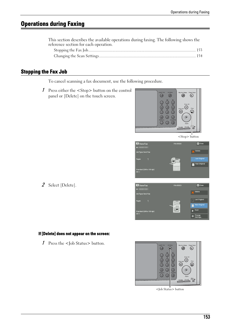 Operations during faxing, Stopping the fax job | Dell C7765DN MFP Color Laser Printer User Manual | Page 153 / 831