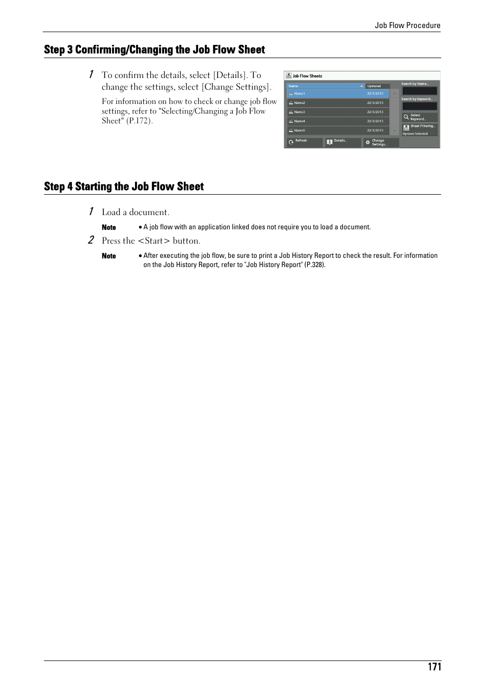 Step 3 confirming/changing the job flow sheet, Step 4 starting the job flow sheet | Dell C7765DN MFP Color Laser Printer User Manual | Page 171 / 831