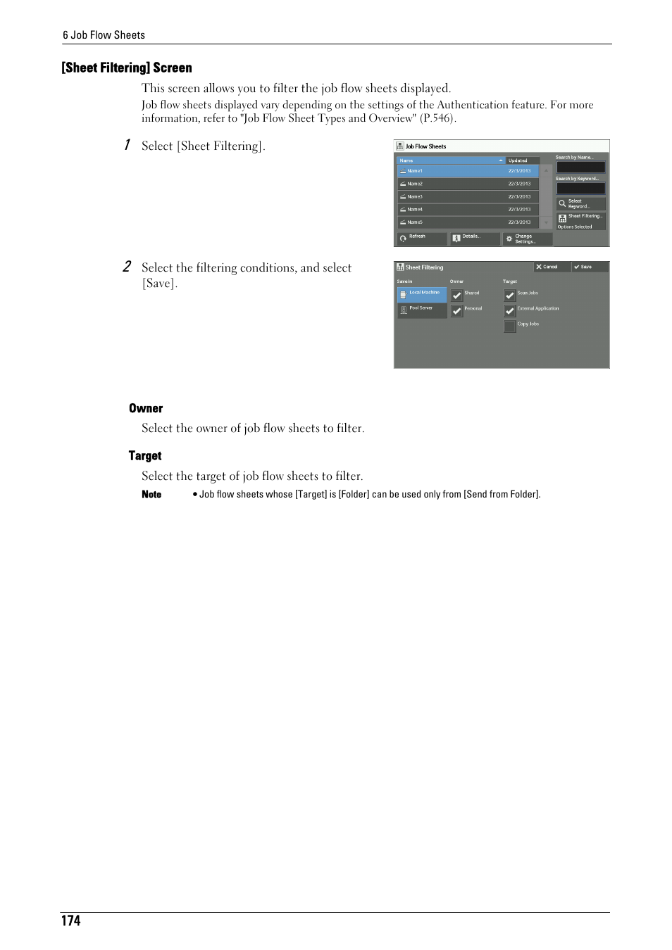 Refer to "[sheet filtering] screen" (p.174) | Dell C7765DN MFP Color Laser Printer User Manual | Page 174 / 831