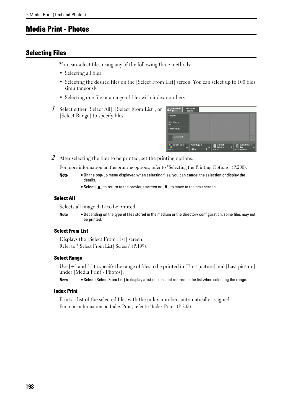 Media print - photos, Selecting files | Dell C7765DN MFP Color Laser Printer User Manual | Page 198 / 831
