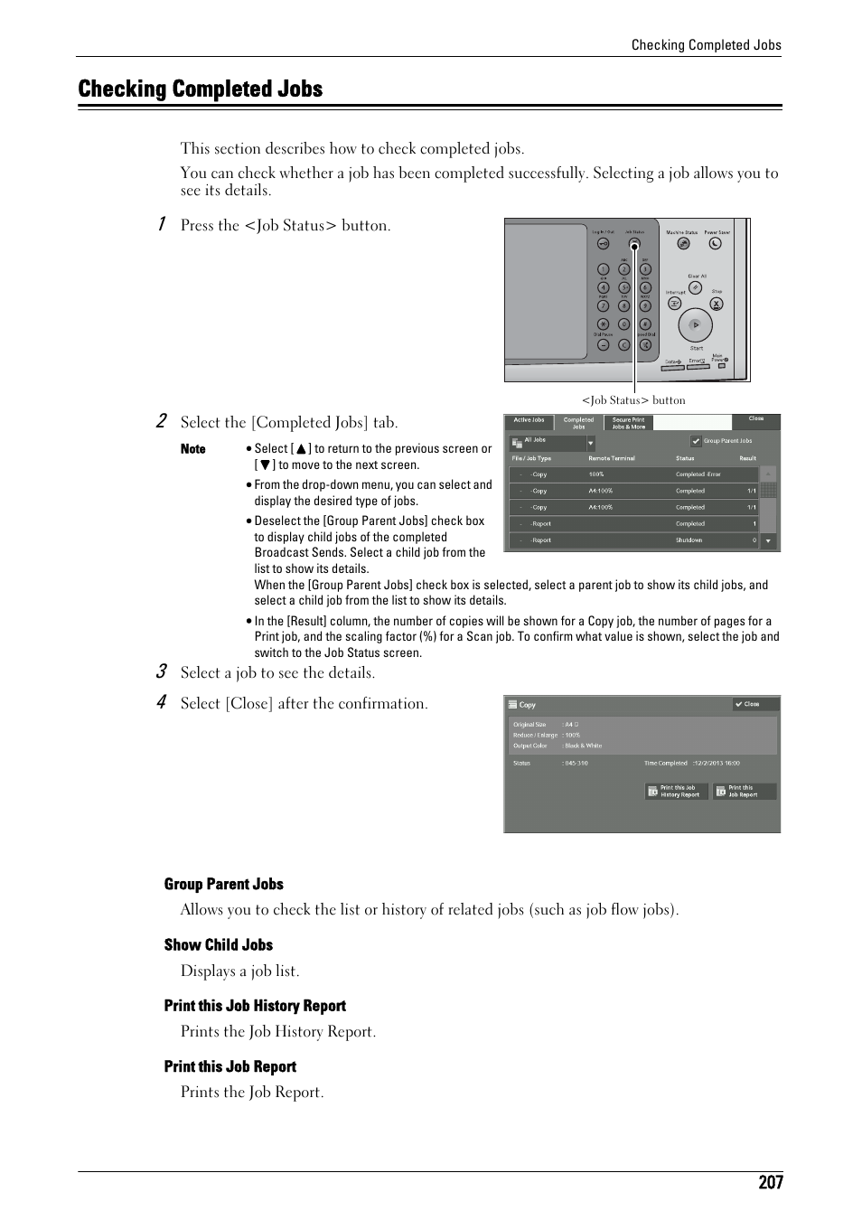 Checking completed jobs, To "checking completed jobs" (p.207) | Dell C7765DN MFP Color Laser Printer User Manual | Page 207 / 831
