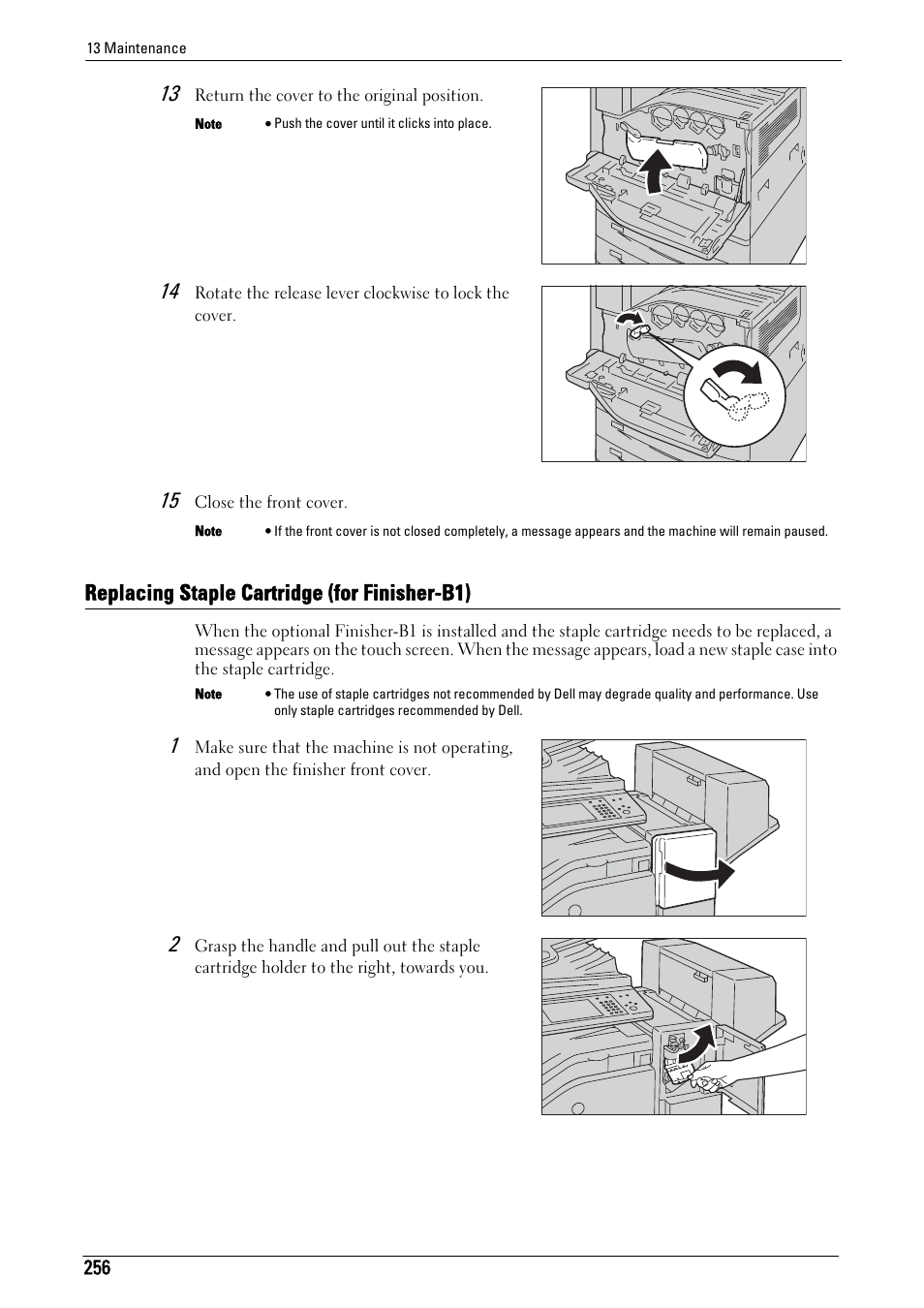 Replacing staple cartridge (for finisher-b1) | Dell C7765DN MFP Color Laser Printer User Manual | Page 256 / 831