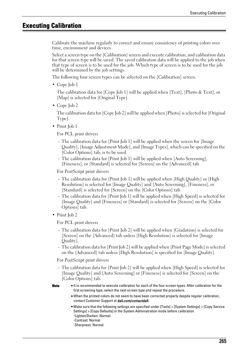 Executing calibration, To "executing calibration" (p.265) | Dell C7765DN MFP Color Laser Printer User Manual | Page 265 / 831