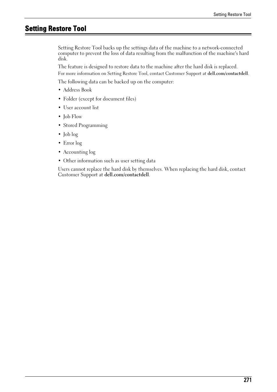 Setting restore tool | Dell C7765DN MFP Color Laser Printer User Manual | Page 271 / 831