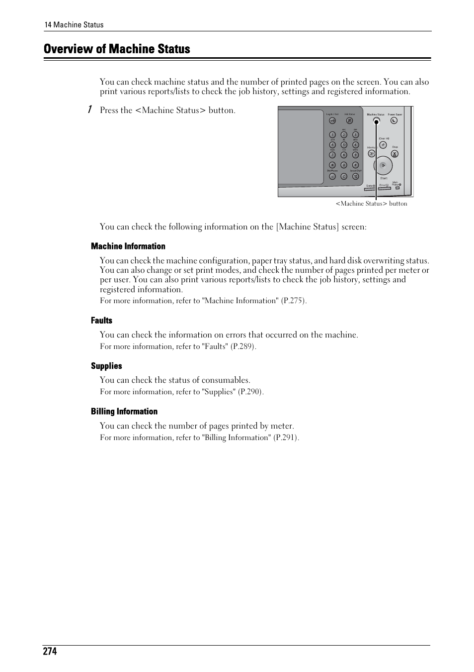 Overview of machine status | Dell C7765DN MFP Color Laser Printer User Manual | Page 274 / 831