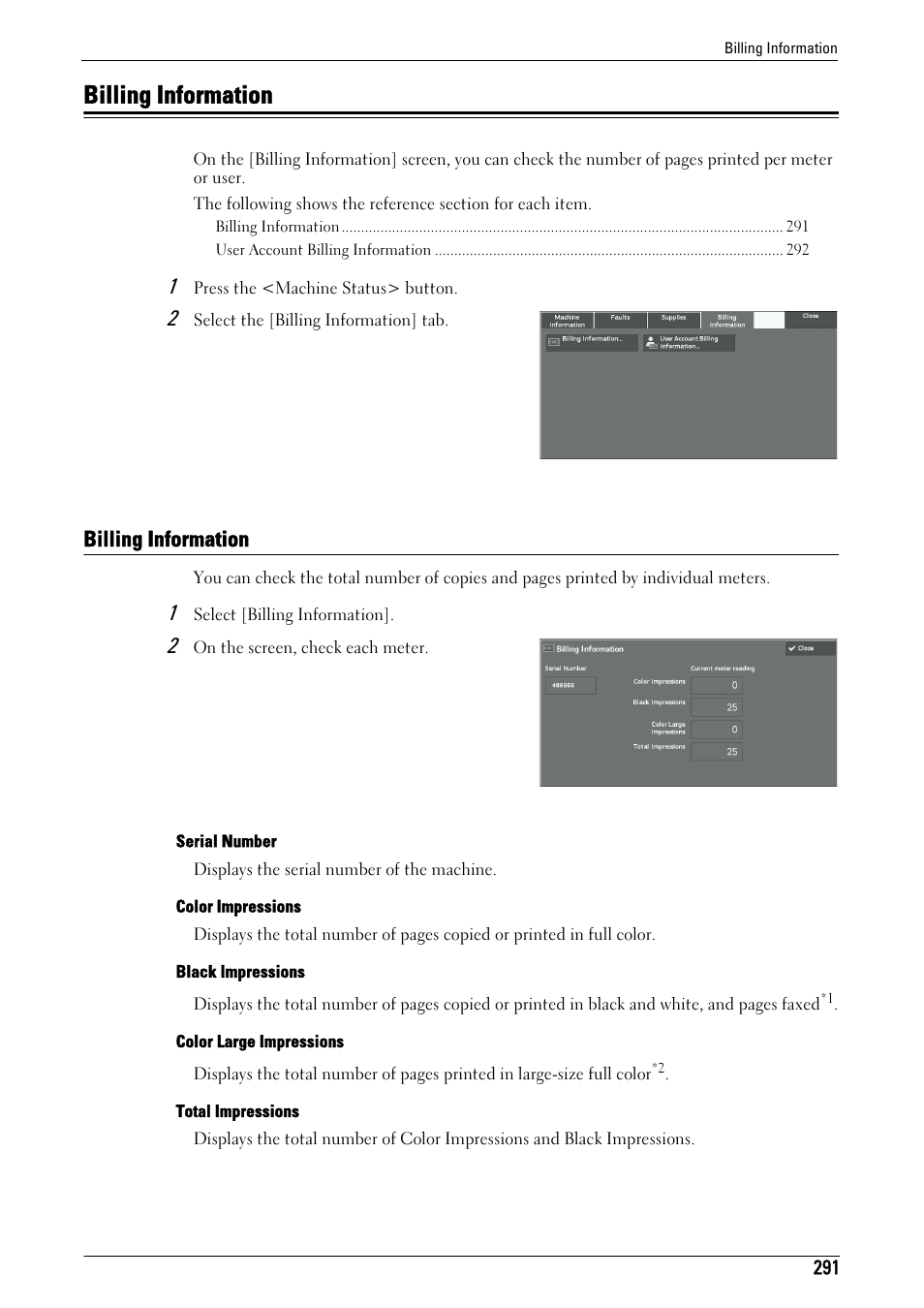 Billing information, To "billing information" (p.291) | Dell C7765DN MFP Color Laser Printer User Manual | Page 291 / 831