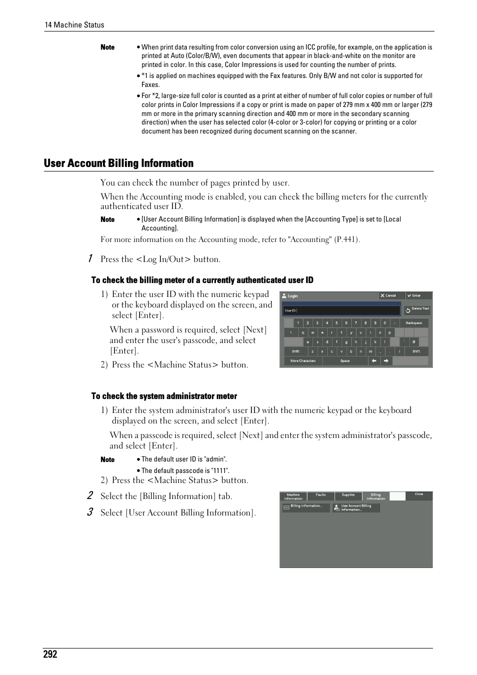 User account billing information | Dell C7765DN MFP Color Laser Printer User Manual | Page 292 / 831