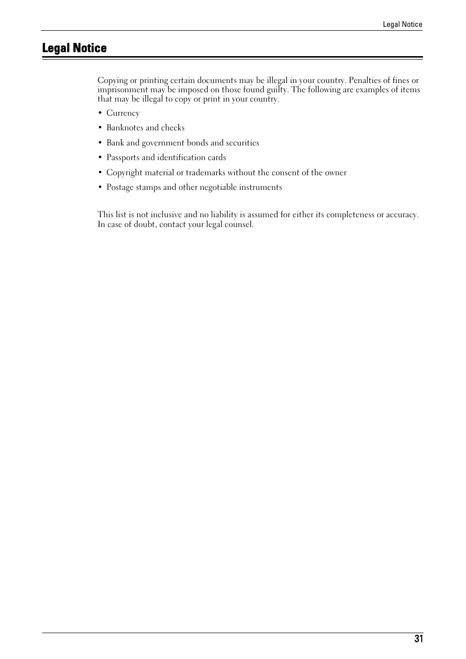 Legal notice | Dell C7765DN MFP Color Laser Printer User Manual | Page 31 / 831