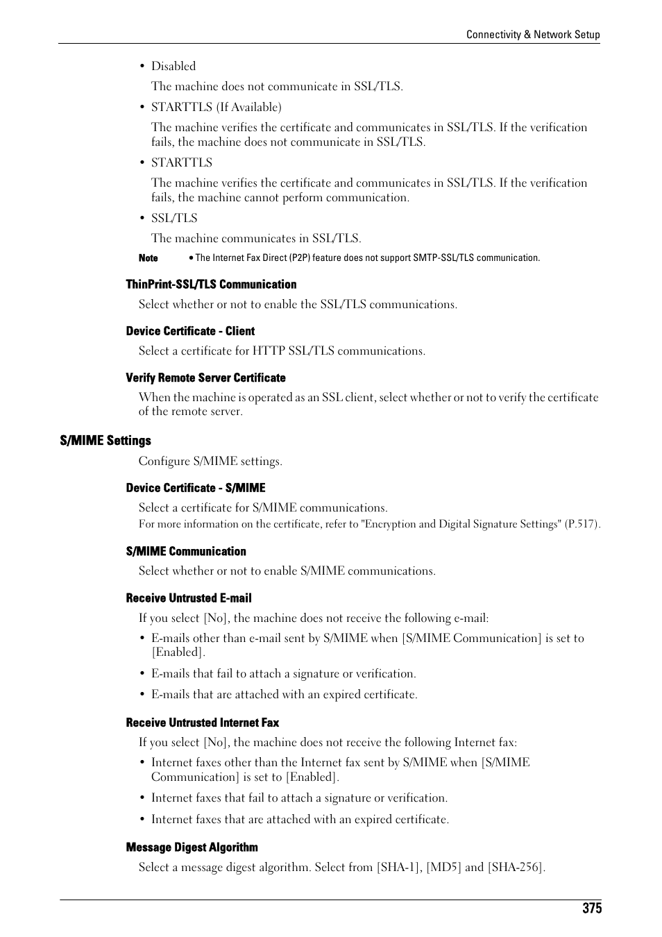 S/mime settings" (p.375) | Dell C7765DN MFP Color Laser Printer User Manual | Page 375 / 831