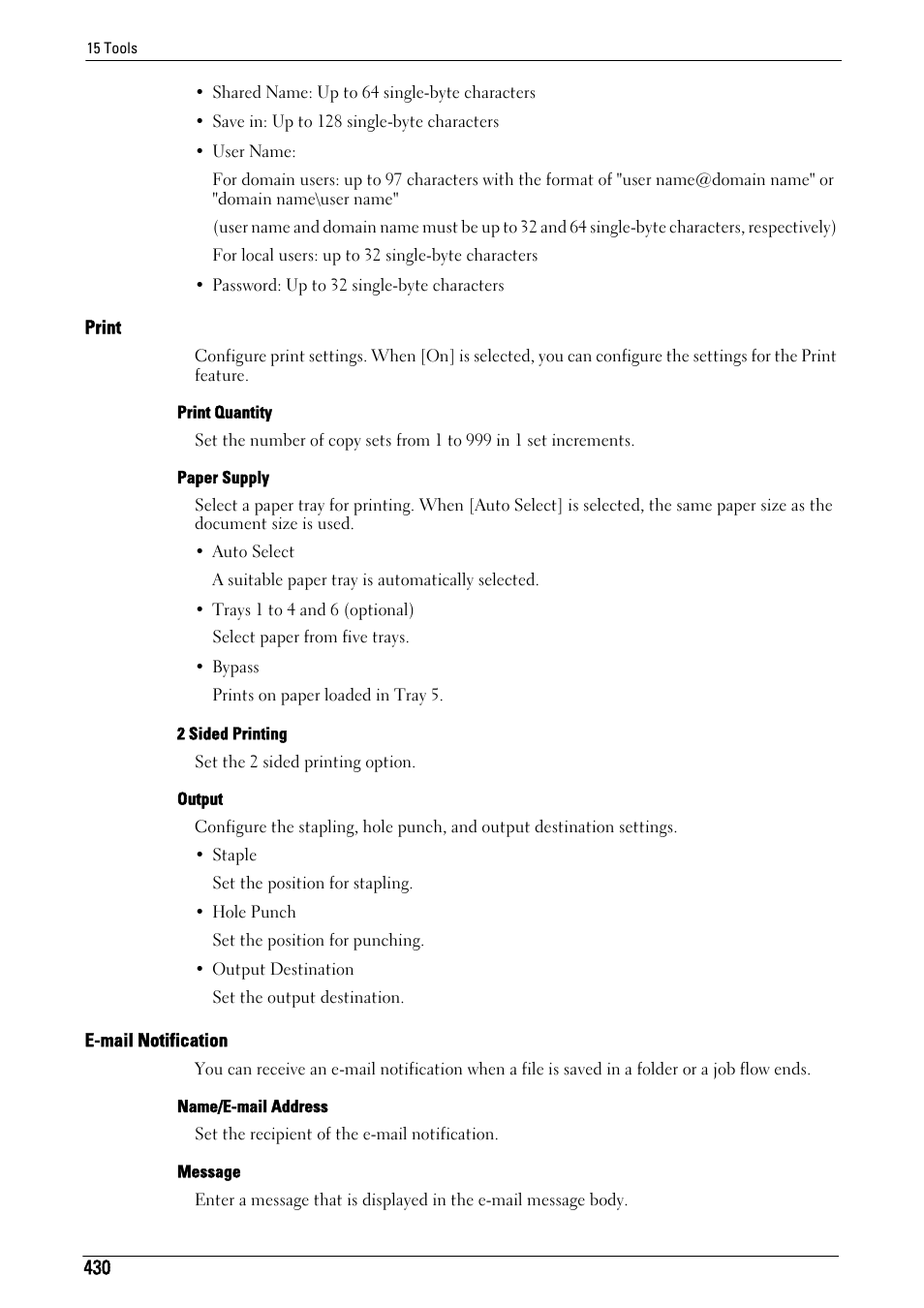 Print" (p.430), E-mail notification" (p.430) | Dell C7765DN MFP Color Laser Printer User Manual | Page 430 / 831