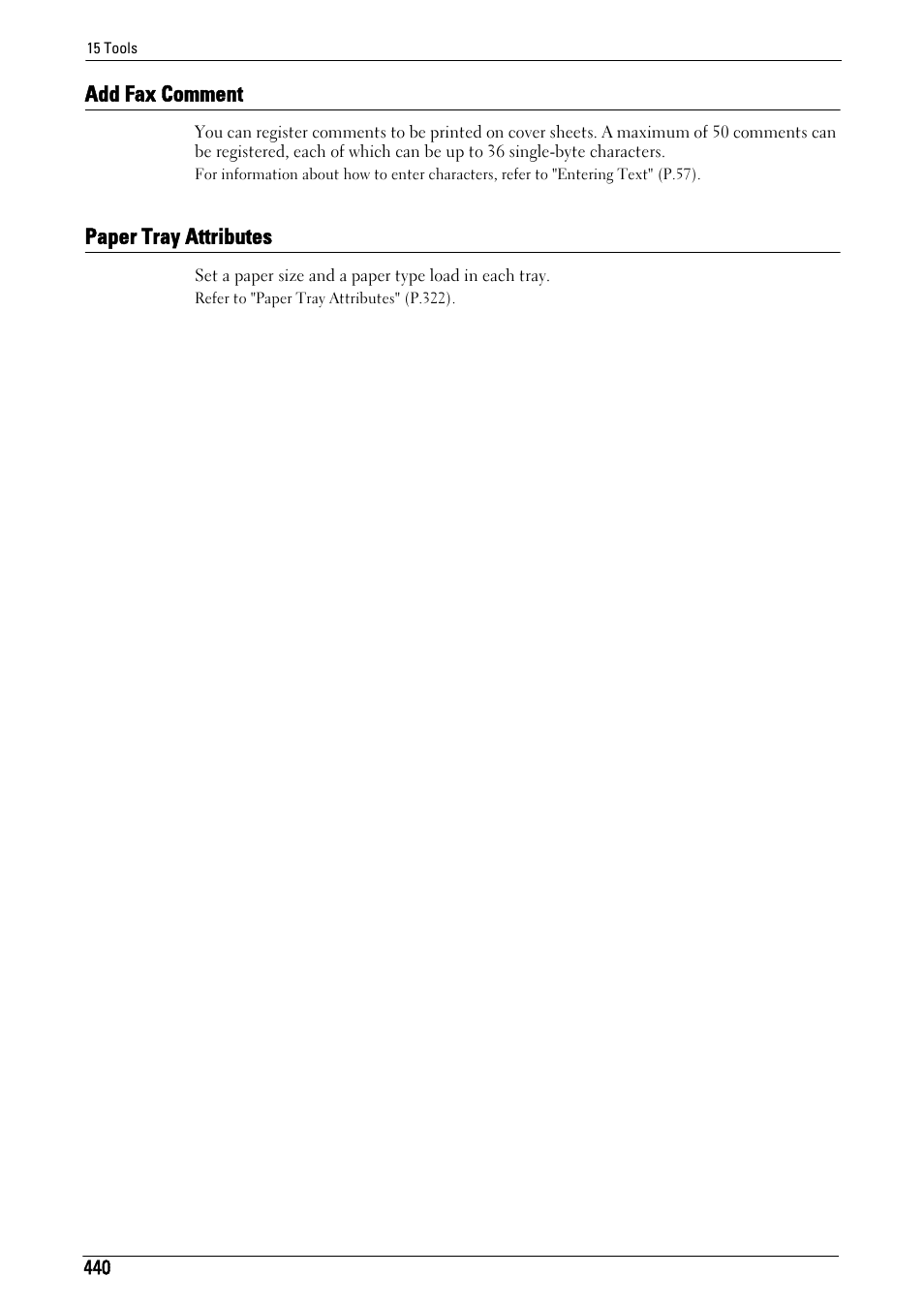 Add fax comment, Paper tray attributes, Add fax comment paper tray attributes | Add fax comment" (p.440), Paper tray attributes" (p.440) | Dell C7765DN MFP Color Laser Printer User Manual | Page 440 / 831