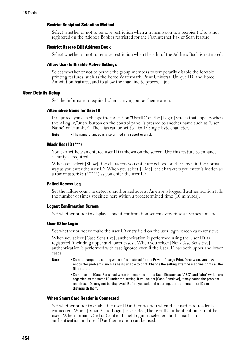User details setup" (p.454), User details setup | Dell C7765DN MFP Color Laser Printer User Manual | Page 454 / 831