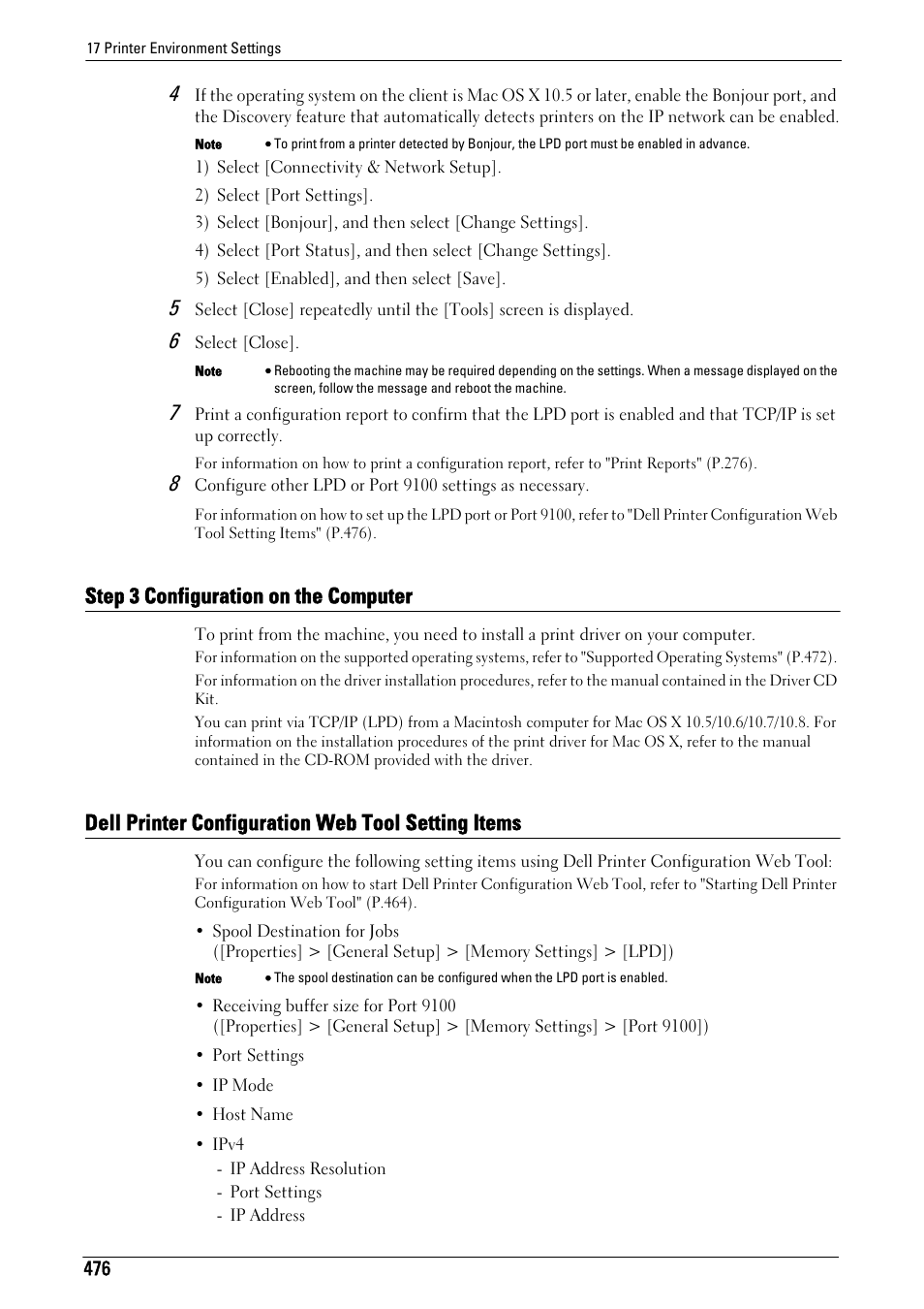Step 3 configuration on the computer, Dell printer configuration web tool setting items, Dell printer | Configuration web tool setting items" (p.476) | Dell C7765DN MFP Color Laser Printer User Manual | Page 476 / 831