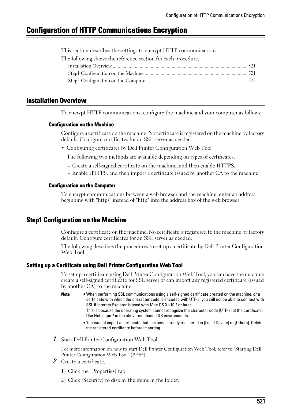 Configuration of http communications encryption, Installation overview, Step1 configuration on the machine | Dell C7765DN MFP Color Laser Printer User Manual | Page 521 / 831