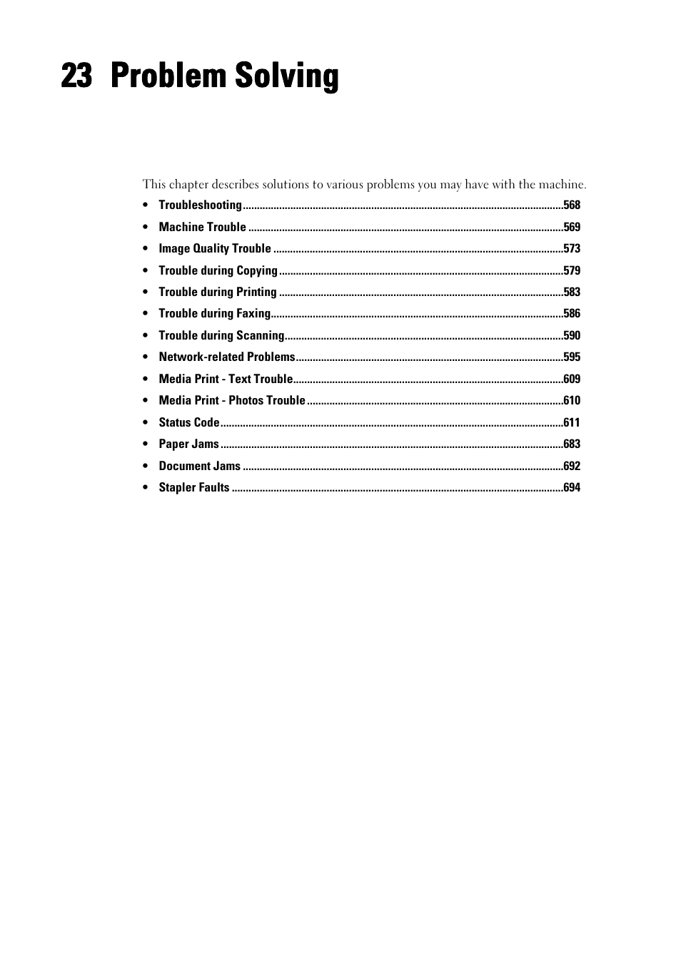 23 problem solving, Problem solving, Problem solving" (p.567) | Dell C7765DN MFP Color Laser Printer User Manual | Page 567 / 831