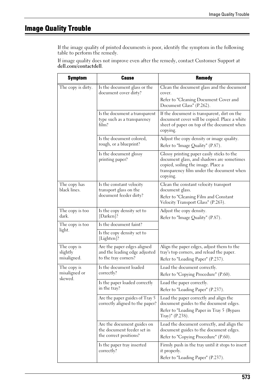 Image quality trouble, Image quality trouble" (p.573), Refer to "image quality trouble" (p.573) | Dell C7765DN MFP Color Laser Printer User Manual | Page 573 / 831