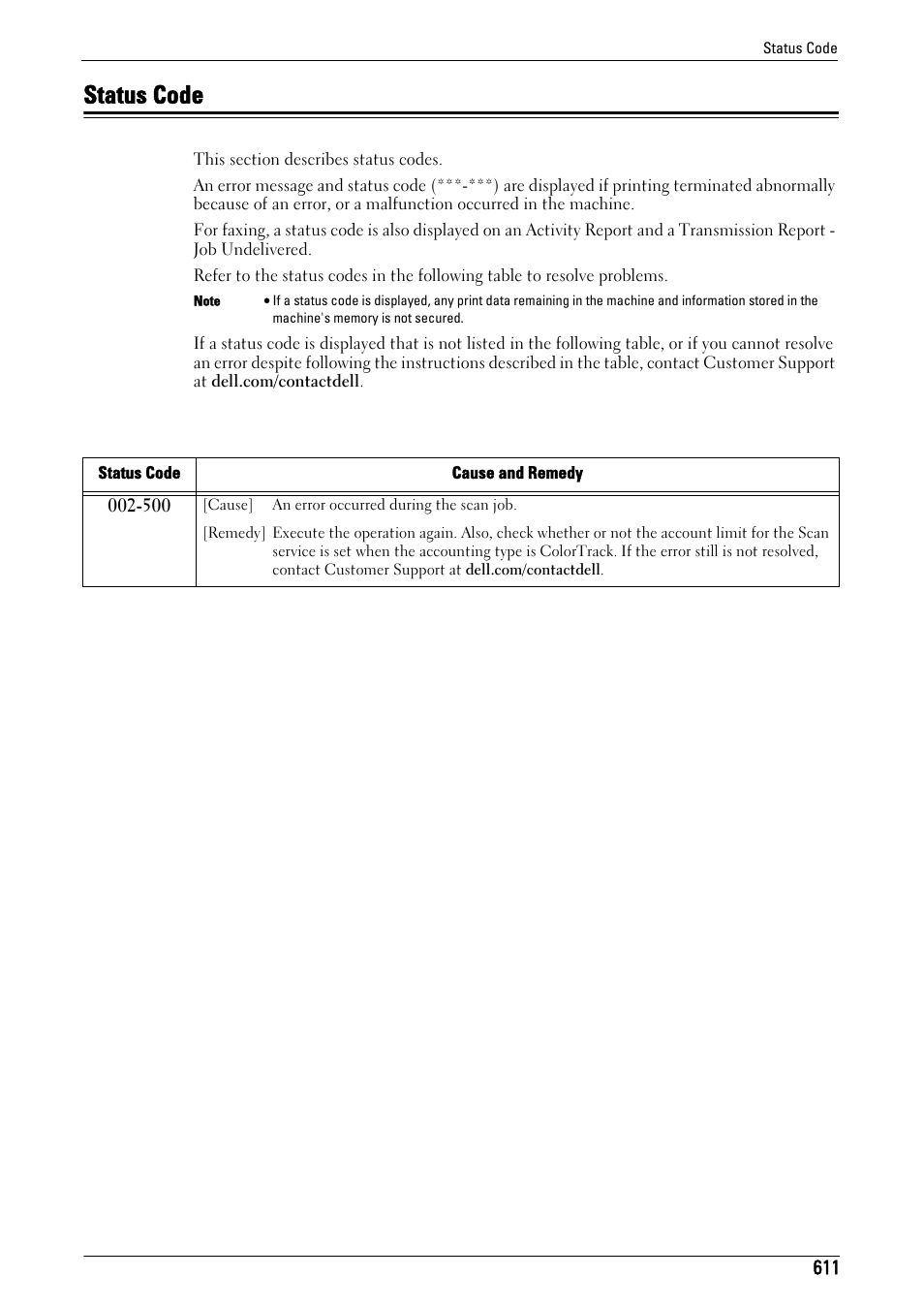 Status code, Status code" (p.611), Refer to "status code" (p.611) | To "status code" (p.611), To "status, Code" (p.611) | Dell C7765DN MFP Color Laser Printer User Manual | Page 611 / 831