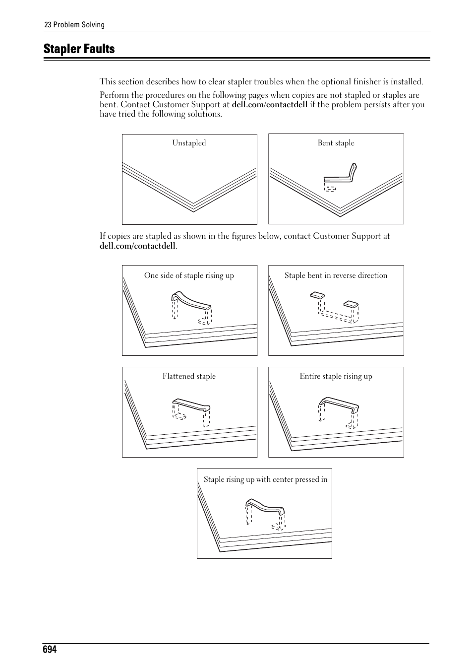 Stapler faults, Refer to "stapler faults" (p.694) | Dell C7765DN MFP Color Laser Printer User Manual | Page 694 / 831