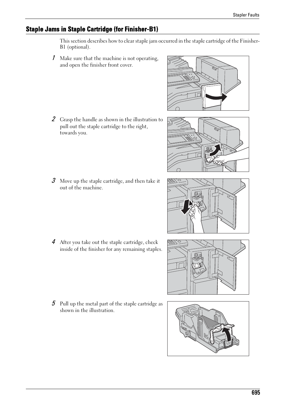 Staple jams in staple cartridge (for finisher-b1) | Dell C7765DN MFP Color Laser Printer User Manual | Page 695 / 831