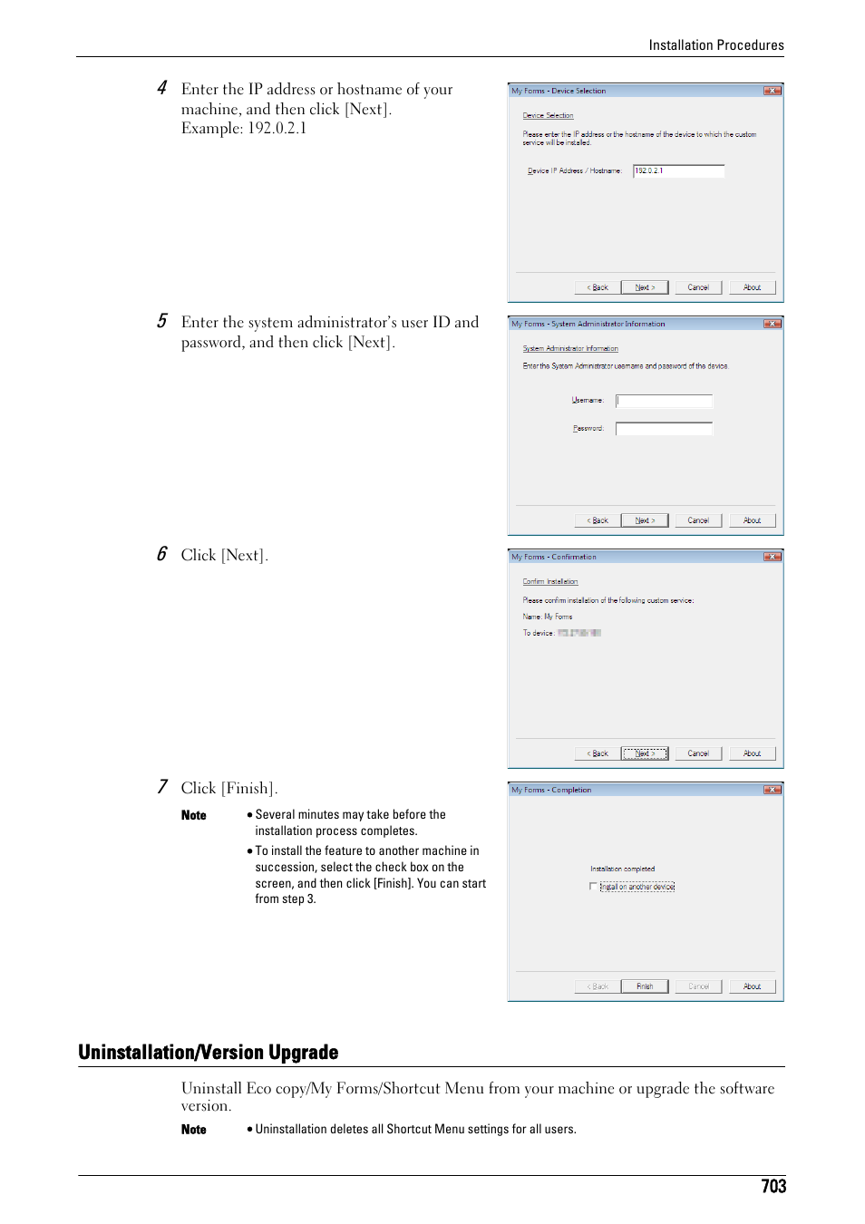 Uninstallation/version upgrade | Dell C7765DN MFP Color Laser Printer User Manual | Page 703 / 831