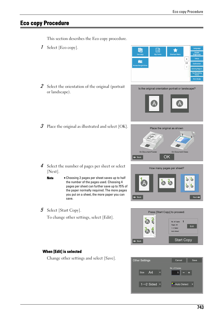 Eco copy procedure, Eco copy | Dell C7765DN MFP Color Laser Printer User Manual | Page 743 / 831
