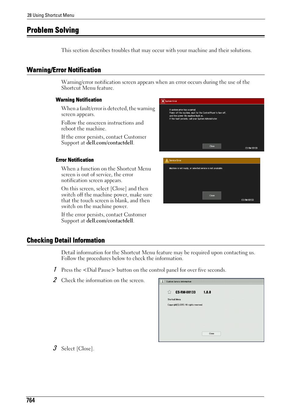 Problem solving, Warning/error notification, Checking detail information | Dell C7765DN MFP Color Laser Printer User Manual | Page 764 / 831