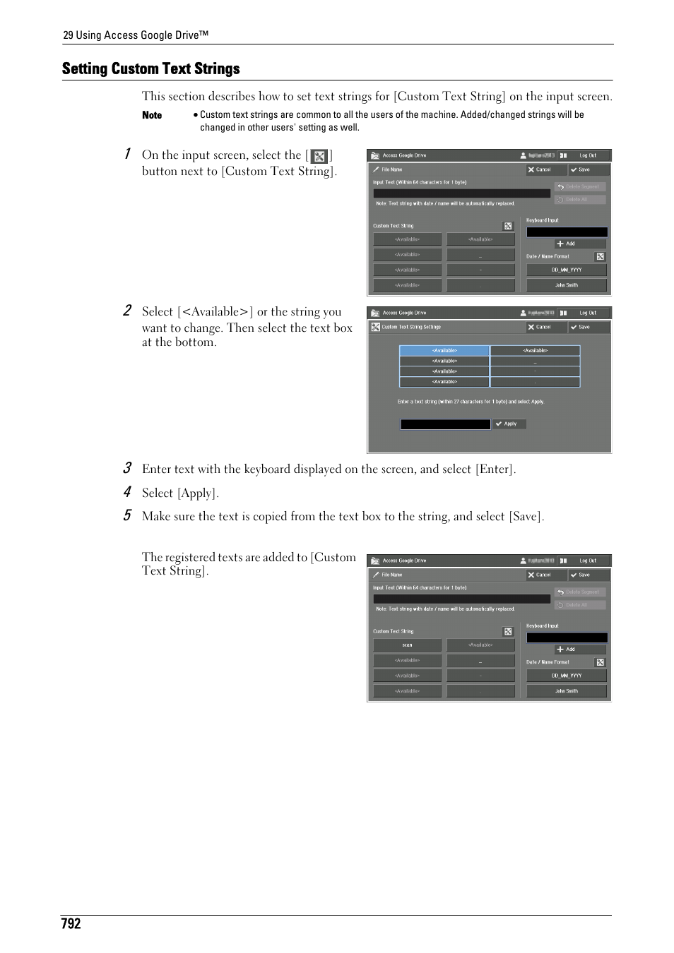 Setting custom text strings | Dell C7765DN MFP Color Laser Printer User Manual | Page 792 / 831