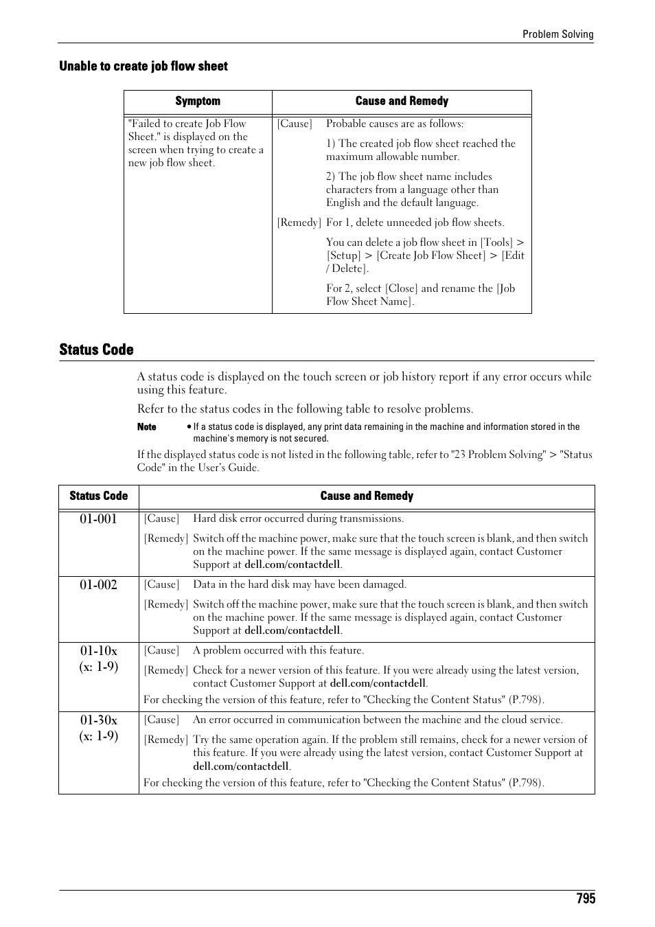Status code | Dell C7765DN MFP Color Laser Printer User Manual | Page 795 / 831