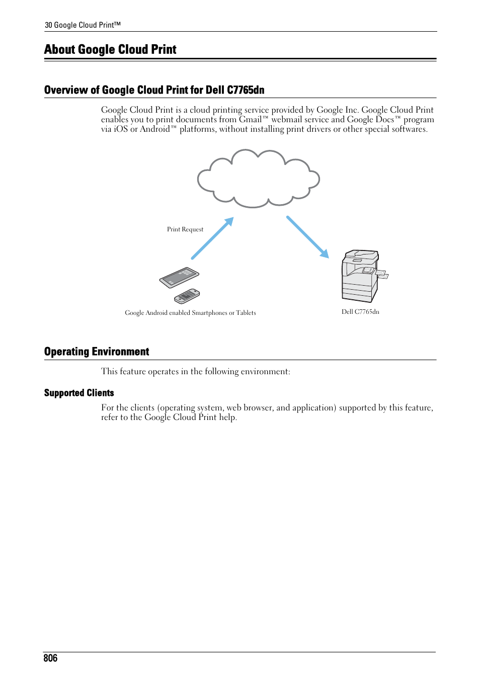 About google cloud print, Overview of google cloud print for dell c7765dn, Operating environment | About google cl, Overview of | Dell C7765DN MFP Color Laser Printer User Manual | Page 806 / 831