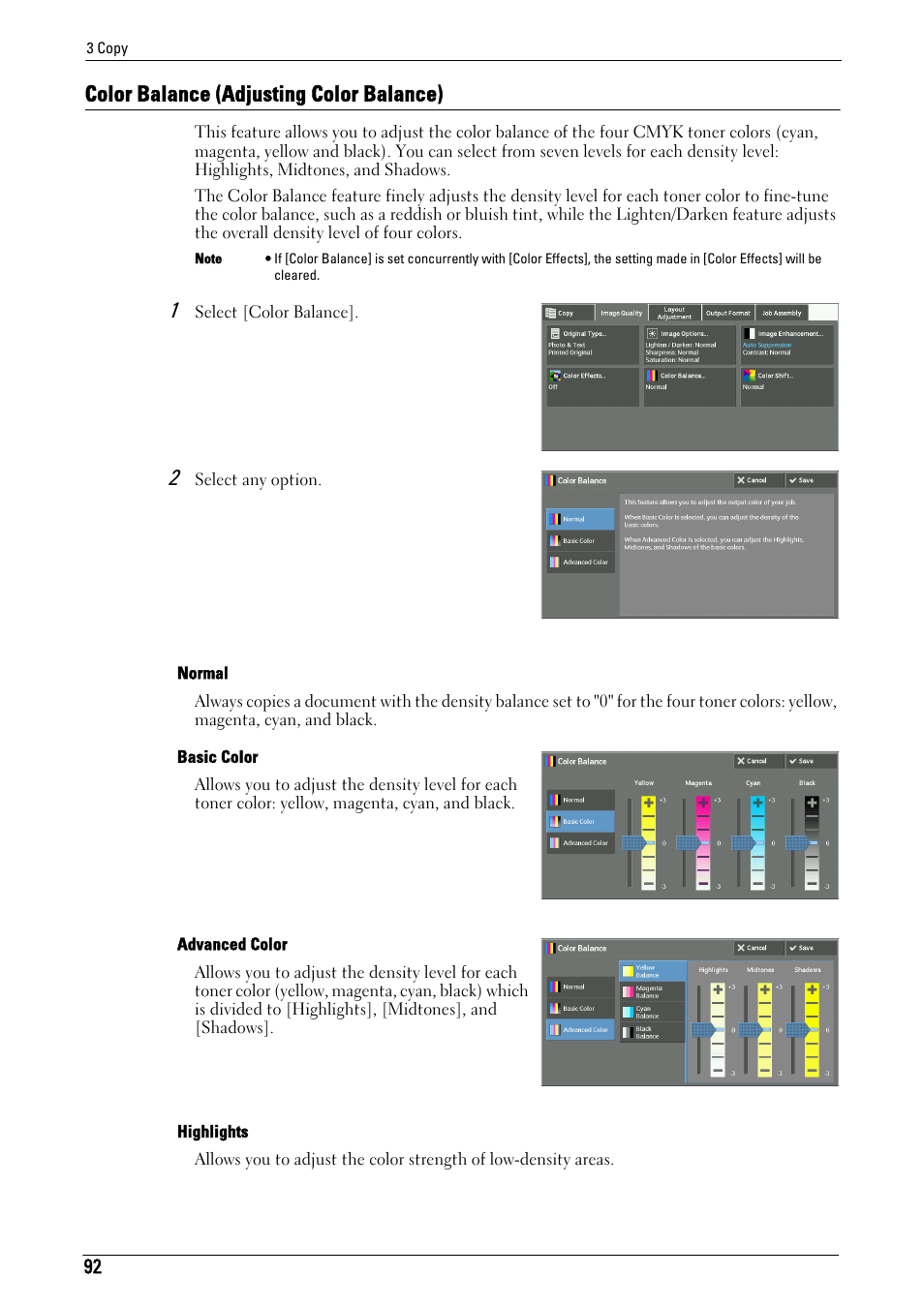 Color balance (adjusting color balance), Color balance (adjusting color | Dell C7765DN MFP Color Laser Printer User Manual | Page 92 / 831