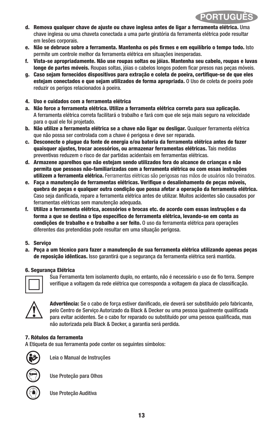 Português | Black & Decker Linea Pro ITM90545036 User Manual | Page 13 / 27