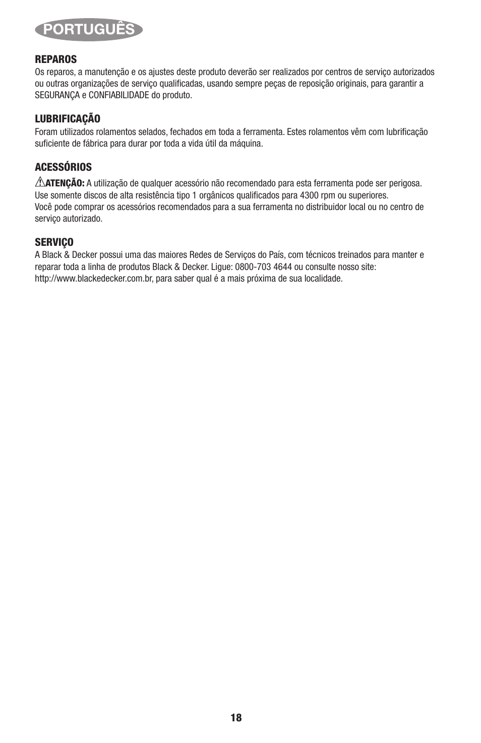 Português | Black & Decker Linea Pro ITM90545036 User Manual | Page 18 / 27