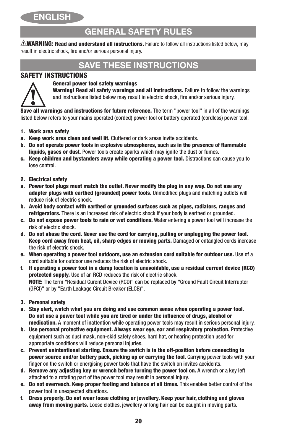 Safety instructions | Black & Decker Linea Pro ITM90545036 User Manual | Page 20 / 27