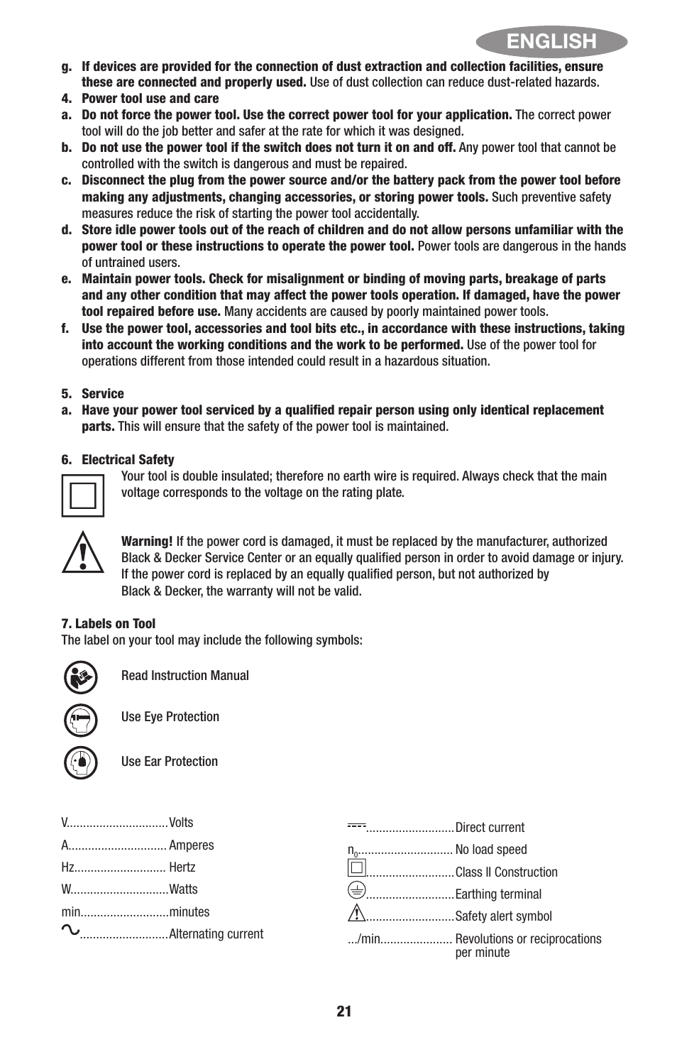 English | Black & Decker Linea Pro ITM90545036 User Manual | Page 21 / 27