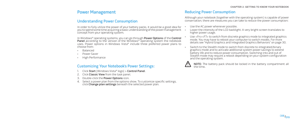 Power management, Understanding power consumption, Reducing power consumption | Dell Alienware M17x (Mid 2009) User Manual | Page 19 / 92