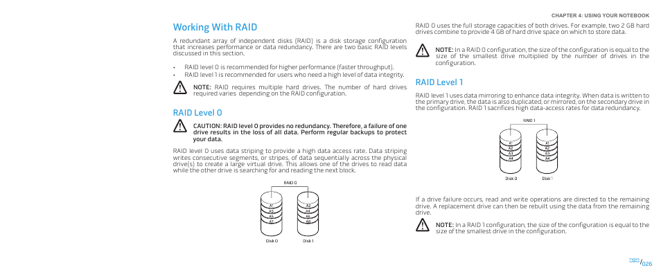 Working with raid, Raid level 0, Raid level 1 | Dell Alienware M17x (Mid 2009) User Manual | Page 26 / 92